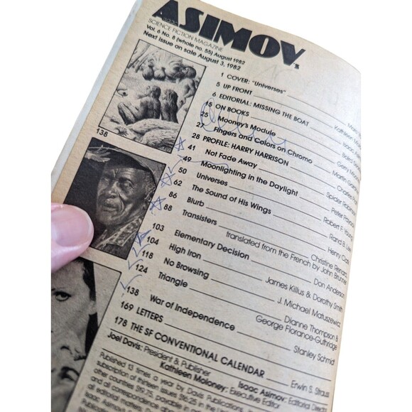 Isaac Asimov August 1982 Science Fiction Magazine Robert F Young Harry Harrison - Picture 3 of 4